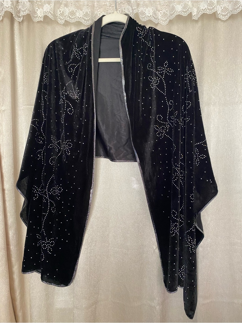 Jessica McClintock Black Velvet Rhinestone Kimono Wrap Shawl Y2K Glam